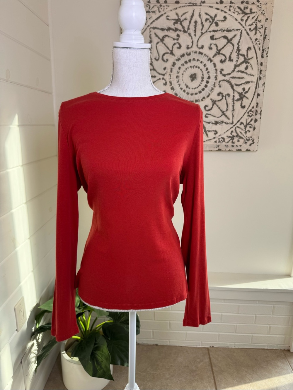 Talbots Pima Cotton Long Sleeve Tee Top Tomato Red Orange Size L
